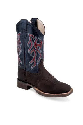 Old West Blue/Dark Brown Kids Boys Leather Cowboy Boots Durangos Boots