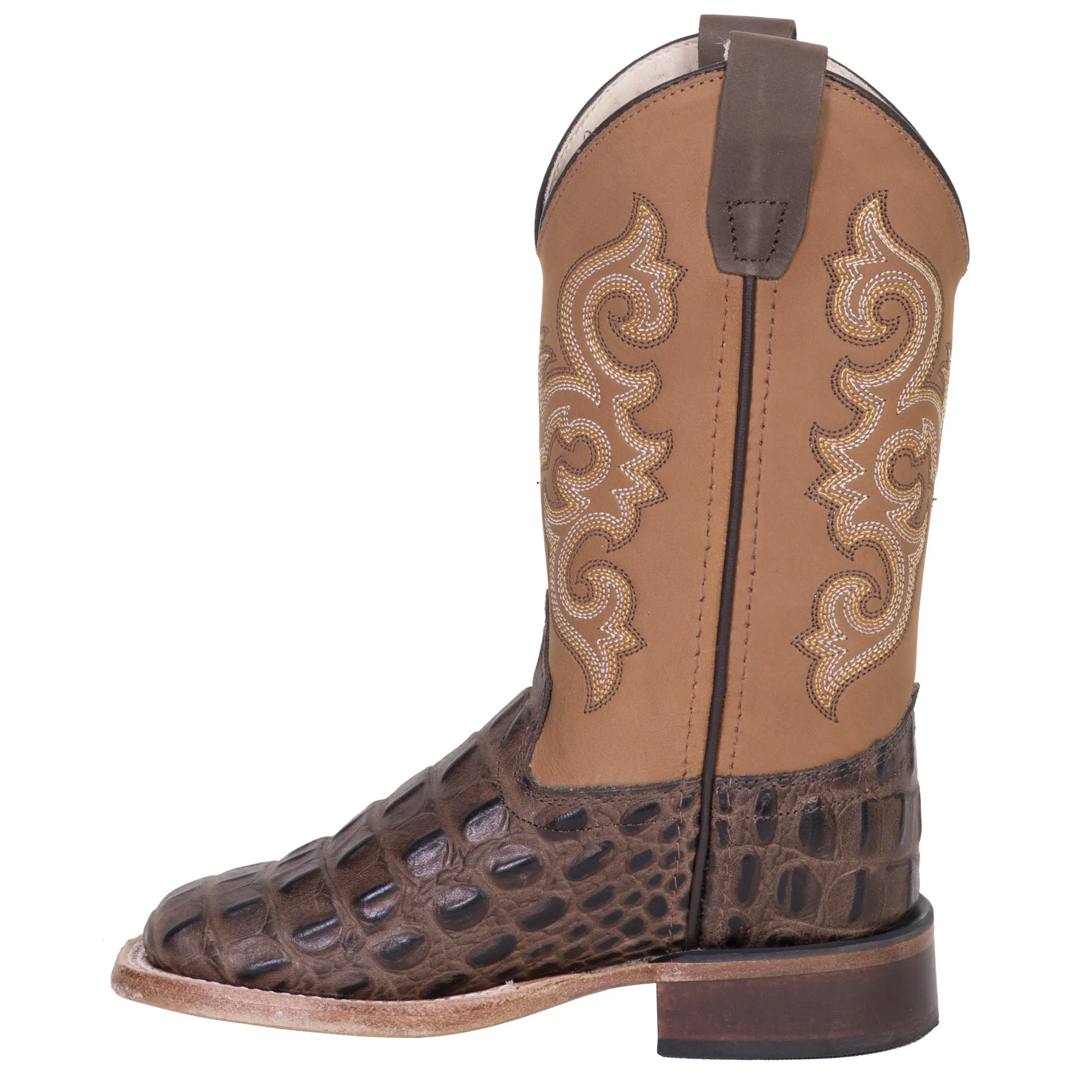 Old West Brown/Tan Kids Boys Leather Caiman Cowboy Boots Personalized Cowgirl Boots