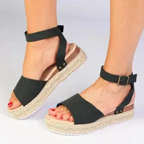 Ember Leather And Straw Espadrille Madison Catherine Sleek Espadrille Sandal - Black