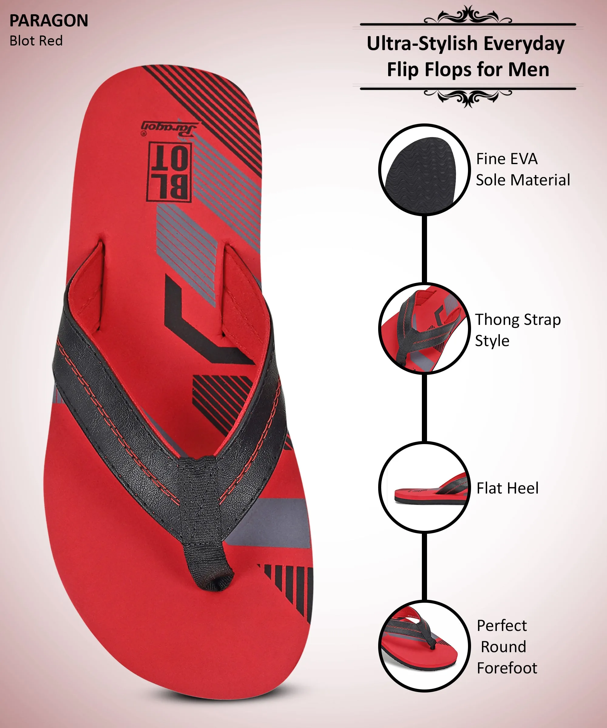 Paragon Blot K3306G Men Stylish Lightweight Flipflops | Casual & Comfortable Daily-wear Slippers for Indoor & Outdoor | For Everyday Use Flojos Flip Flops