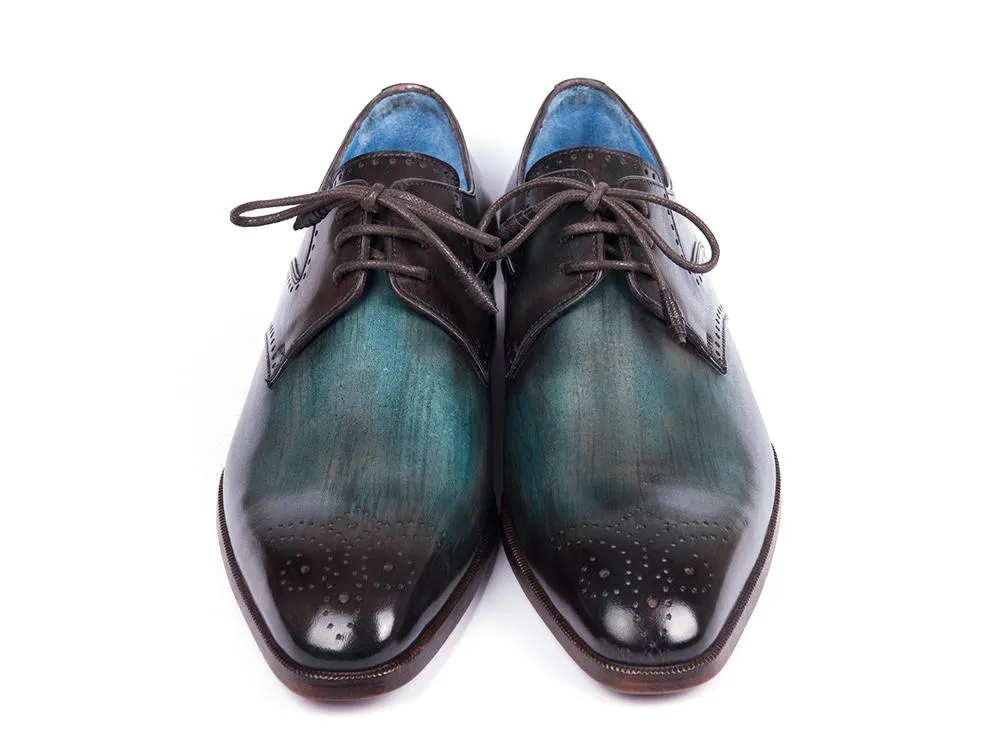 Derby Leather Shoe Paul Parkman Turquoise and Brown Medallion Toe Derby Shoes (ID#6584-TRQ)