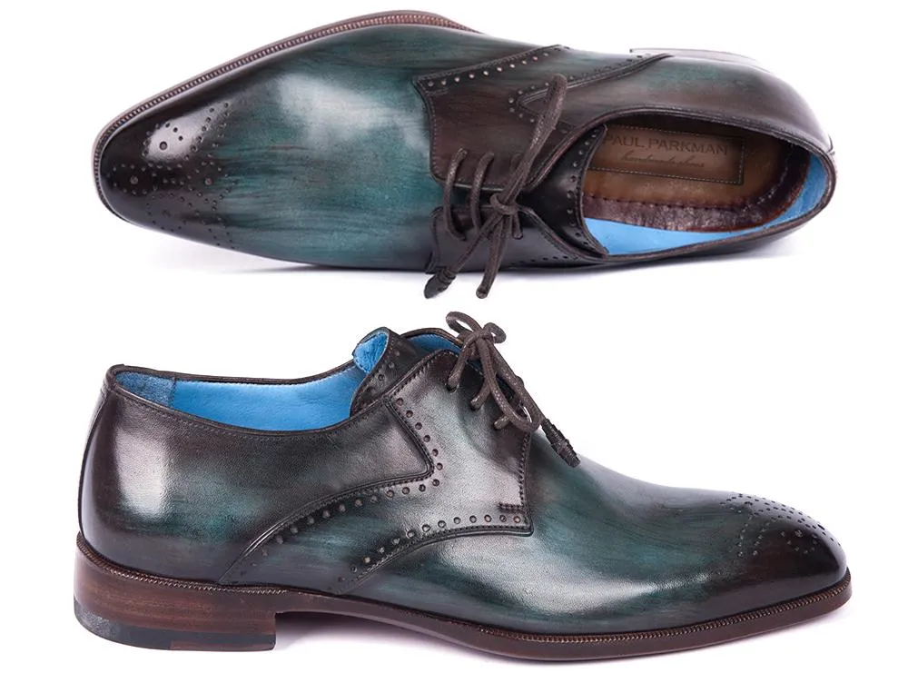 Mercer Lace Up Shoes Paul Parkman Turquoise and Brown Medallion Toe Derby Shoes (ID#6584-TRQ)