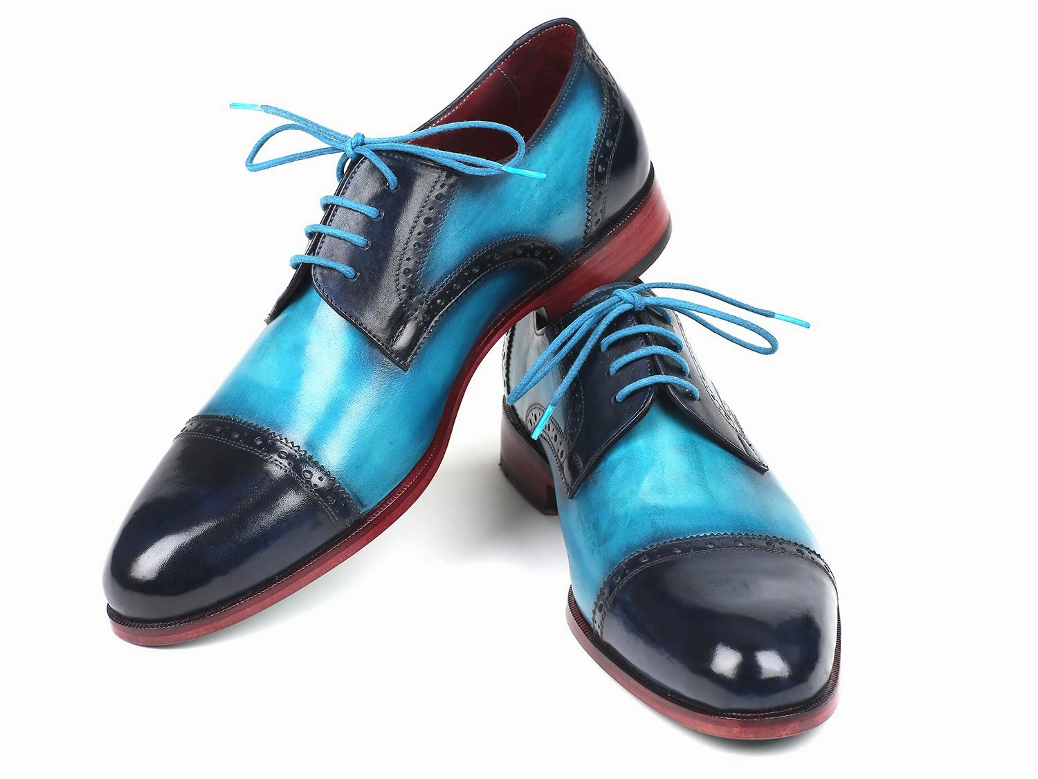 Paul Parkman Cap-Toe Derby Shoes in Blue / Turquoise Lace Up Derby Shoes