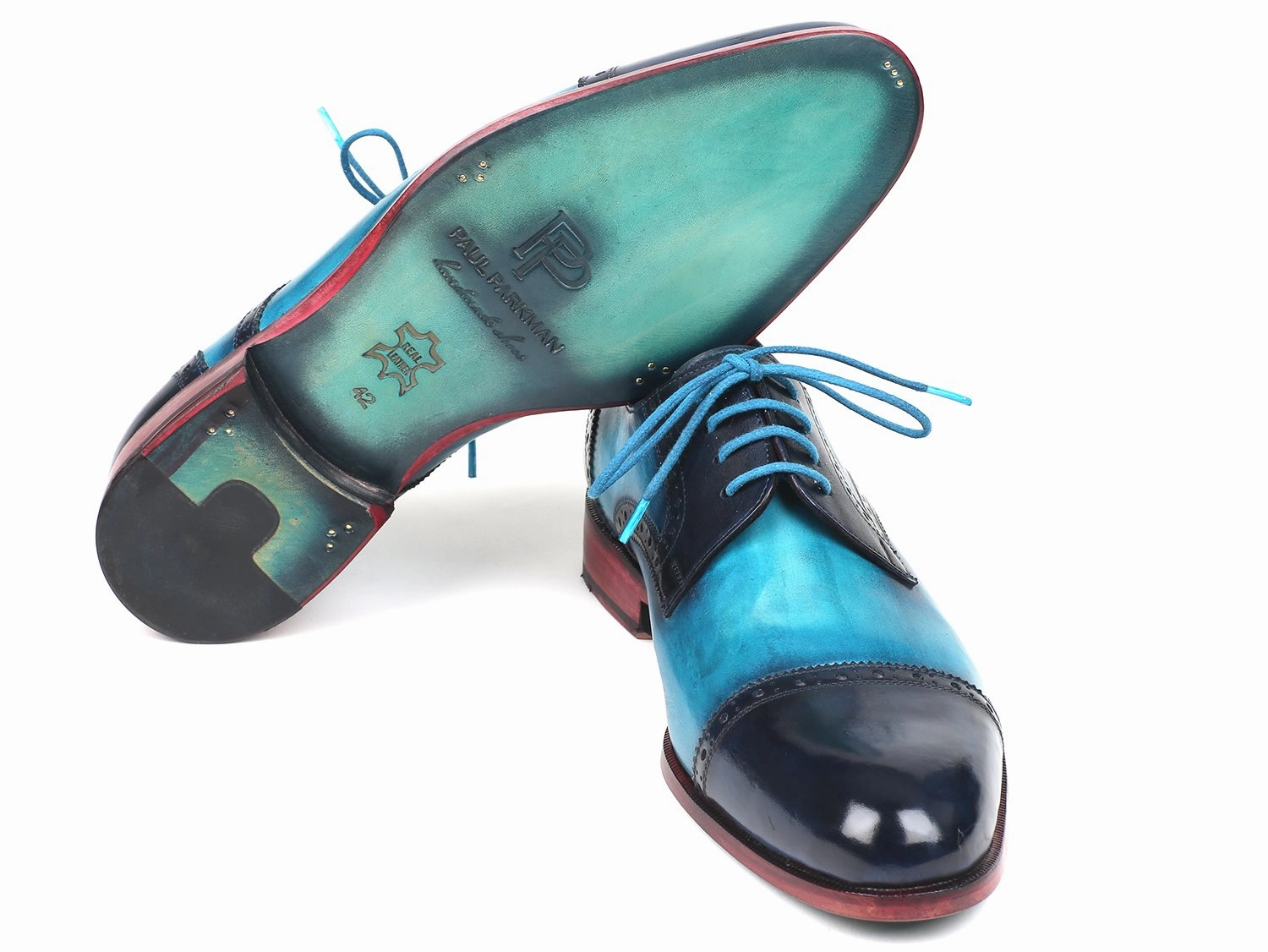Chunky Sole Derby Shoes Paul Parkman Cap-Toe Derby Shoes in Blue / Turquoise