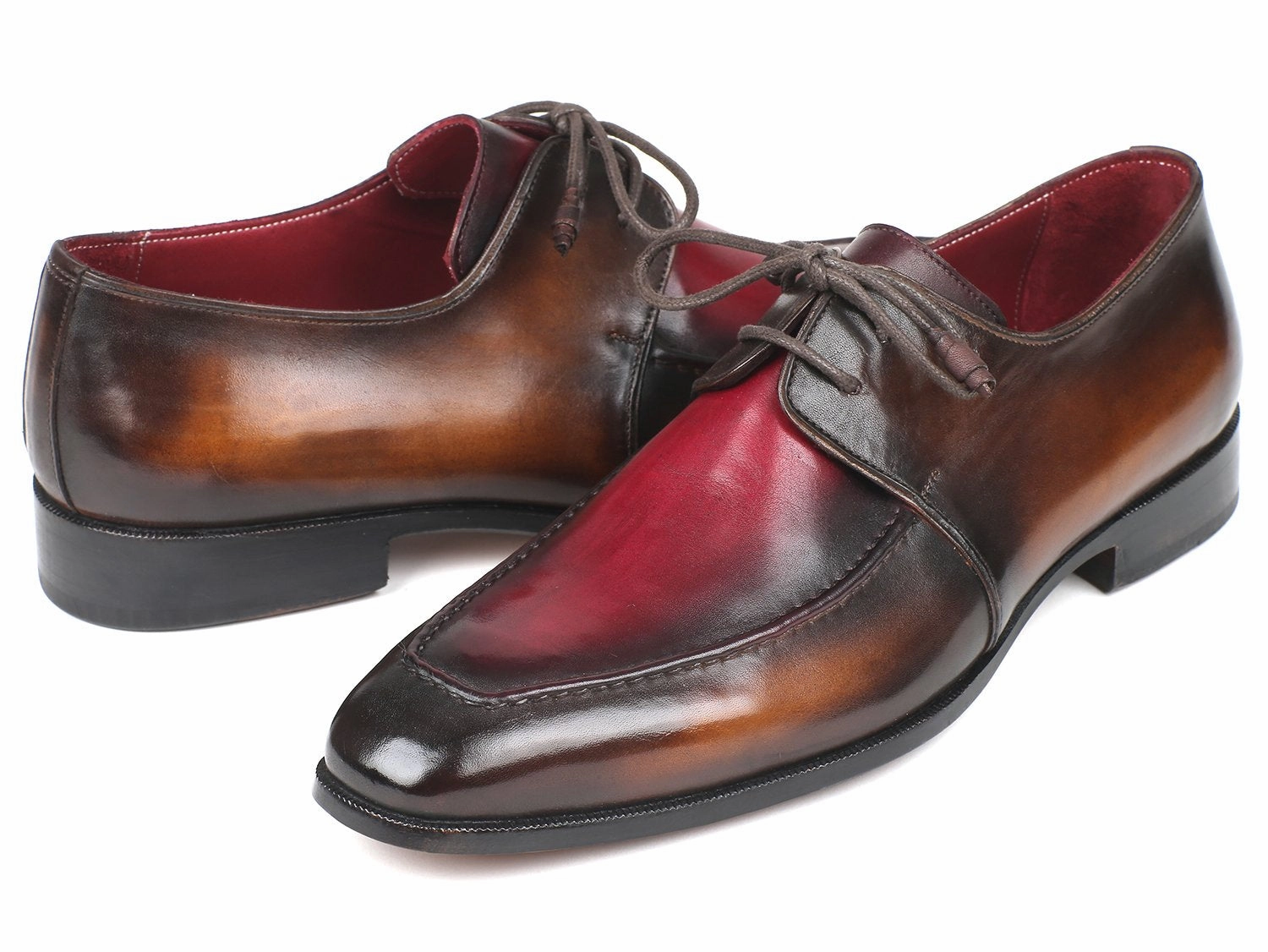 Ghillie Lace Up Shoes Paul Parkman Men's Apron Leather Derby Shoes in Brown and Bordeaux Dual Tone