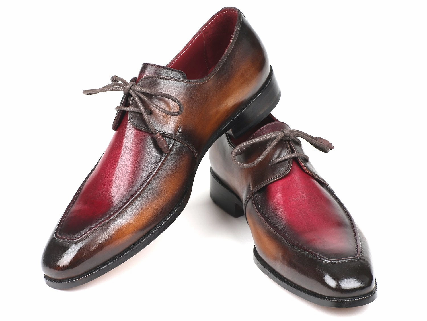 Paul Parkman Men's Apron Leather Derby Shoes in Brown and Bordeaux Dual Tone Ysl Lace Up Shoes