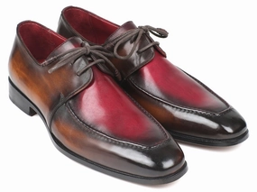 Shoes That Lace Up By Themselves Paul Parkman Men's Apron Leather Derby Shoes in Brown and Bordeaux Dual Tone