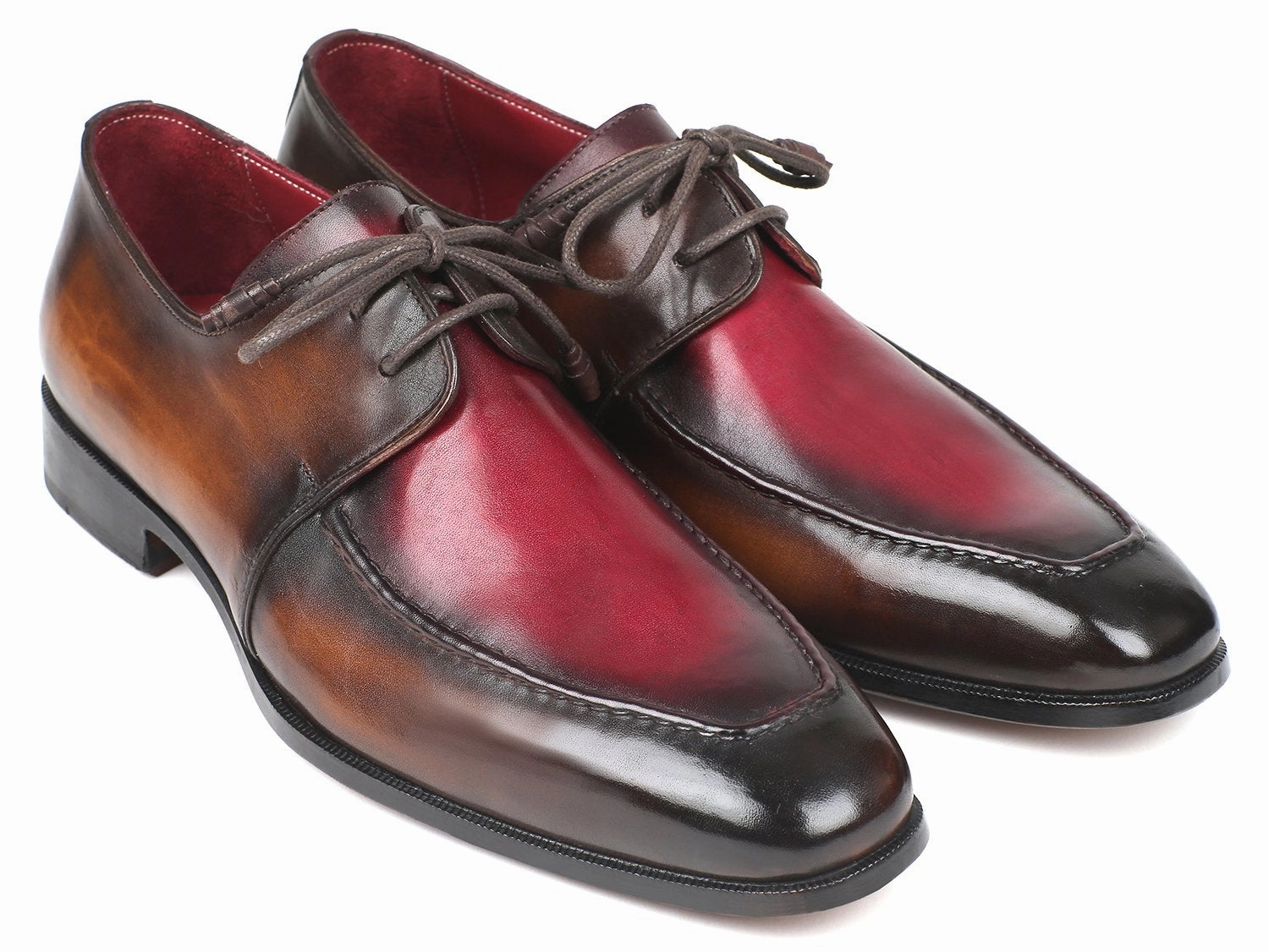 Haddock Lace-up Shoes Paul Parkman Men's Apron Leather Derby Shoes in Brown and Bordeaux Dual Tone