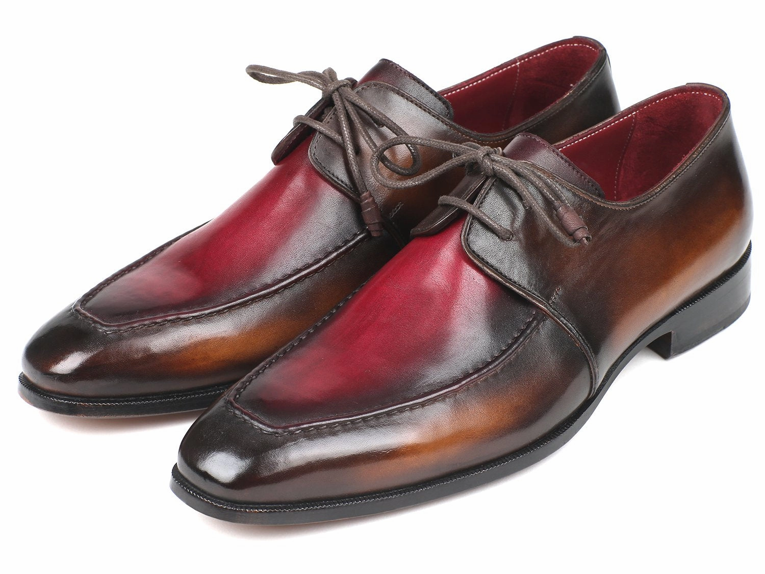 Paul Parkman Men's Apron Leather Derby Shoes in Brown and Bordeaux Dual Tone Difference Oxford Derby Shoes
