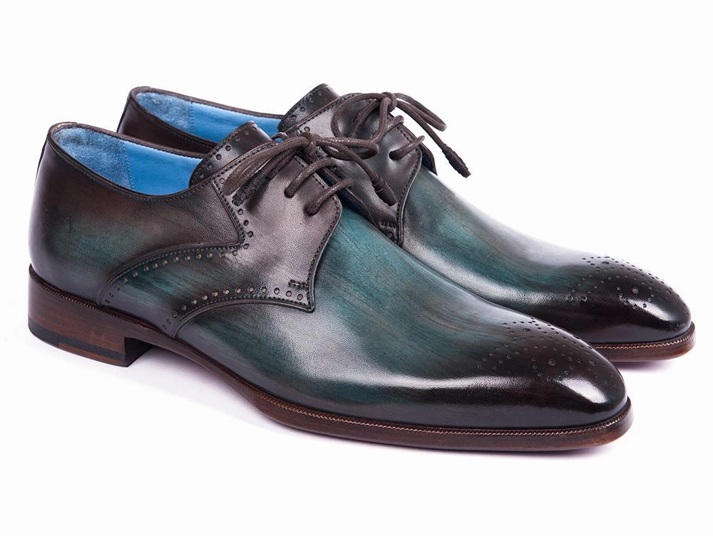 Paul Parkman Men's Medallion Toe Derby Shoes in Turquoise and Brown Jason Samuel Smith Lace Up Tap Shoes