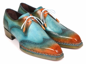 Paul Parkman Norwegian Welted Wingtip Derby Shoes in Turquoise and Tobacco Wingtip Derby Shoes