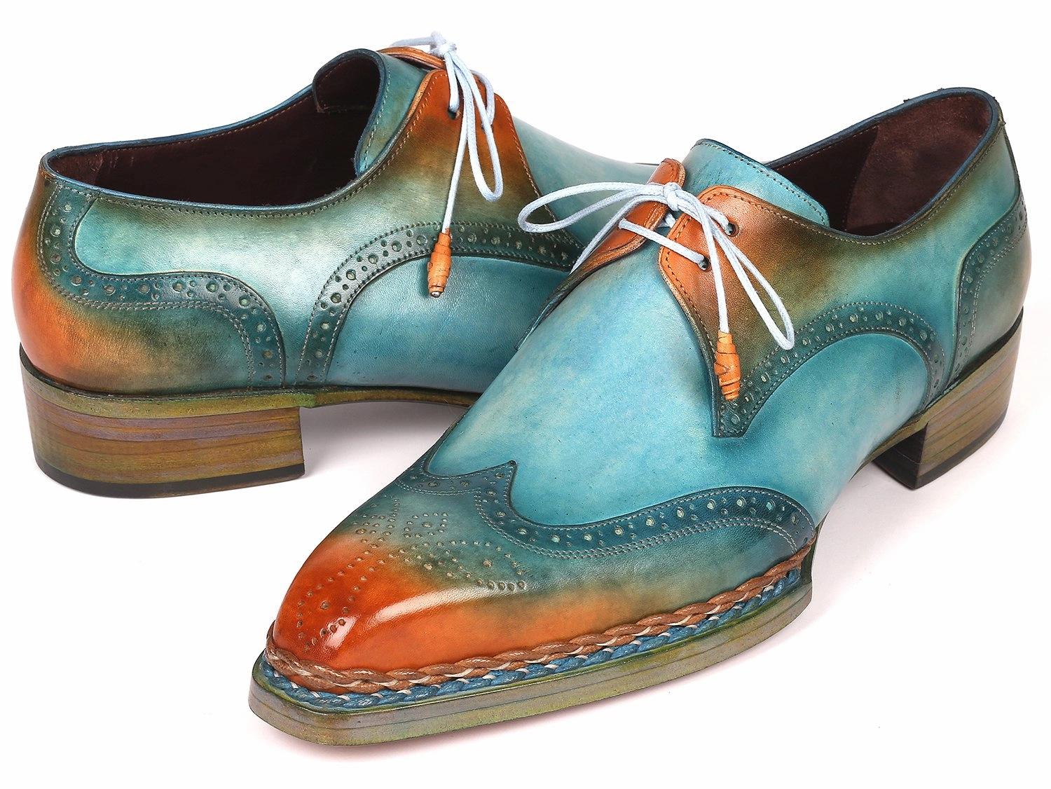 Paul Parkman Norwegian Welted Wingtip Derby Shoes Turquoise and Tobacco (ID#8506-TRQ) Giorgio Armani Shoes
