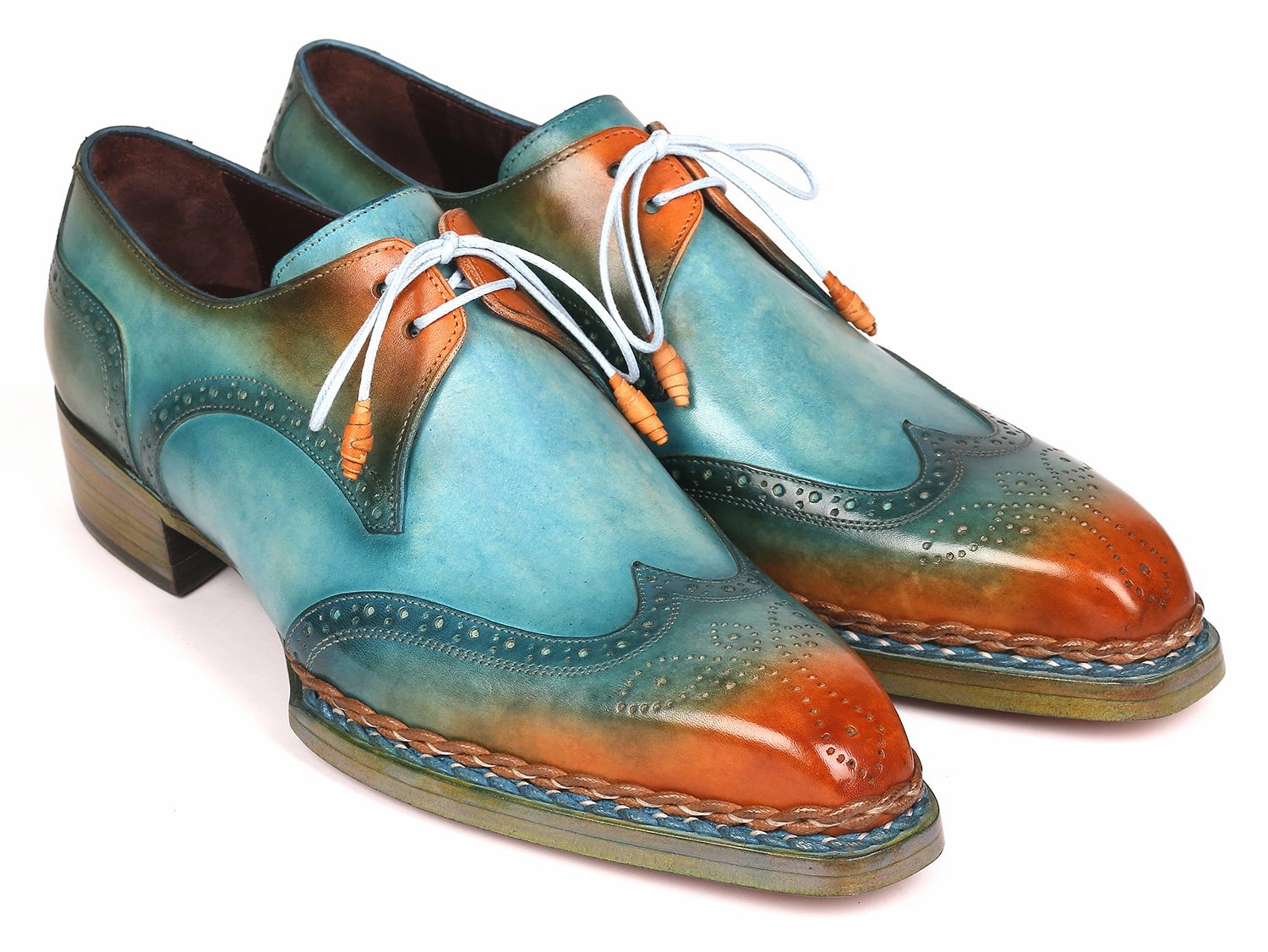 Suedette Lace Up Shoe Boots Paul Parkman Norwegian Welted Wingtip Derby Shoes Turquoise and Tobacco (ID#8506-TRQ)