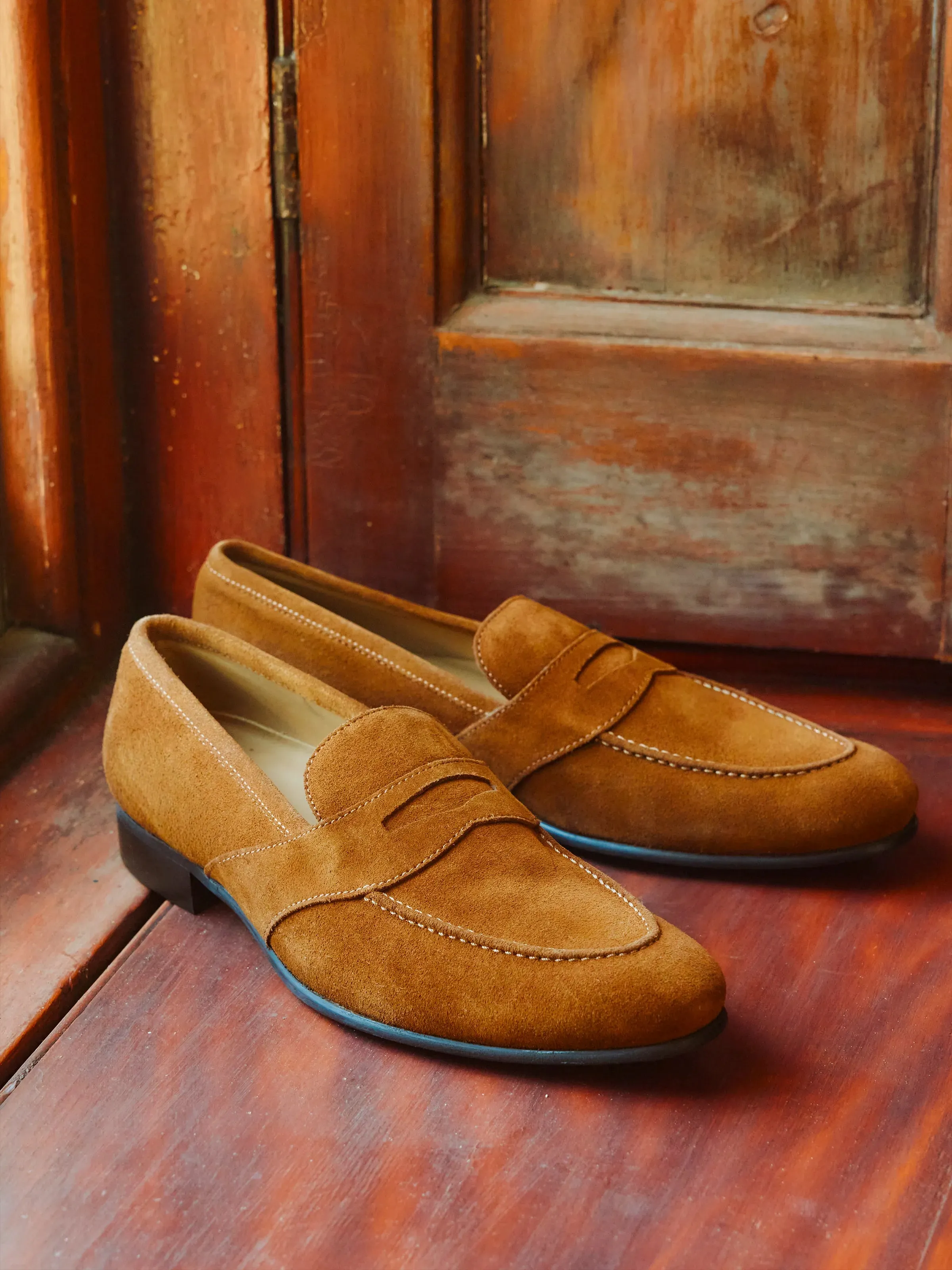 Ladies Penny Loafers Balmoral - Cognac Suede