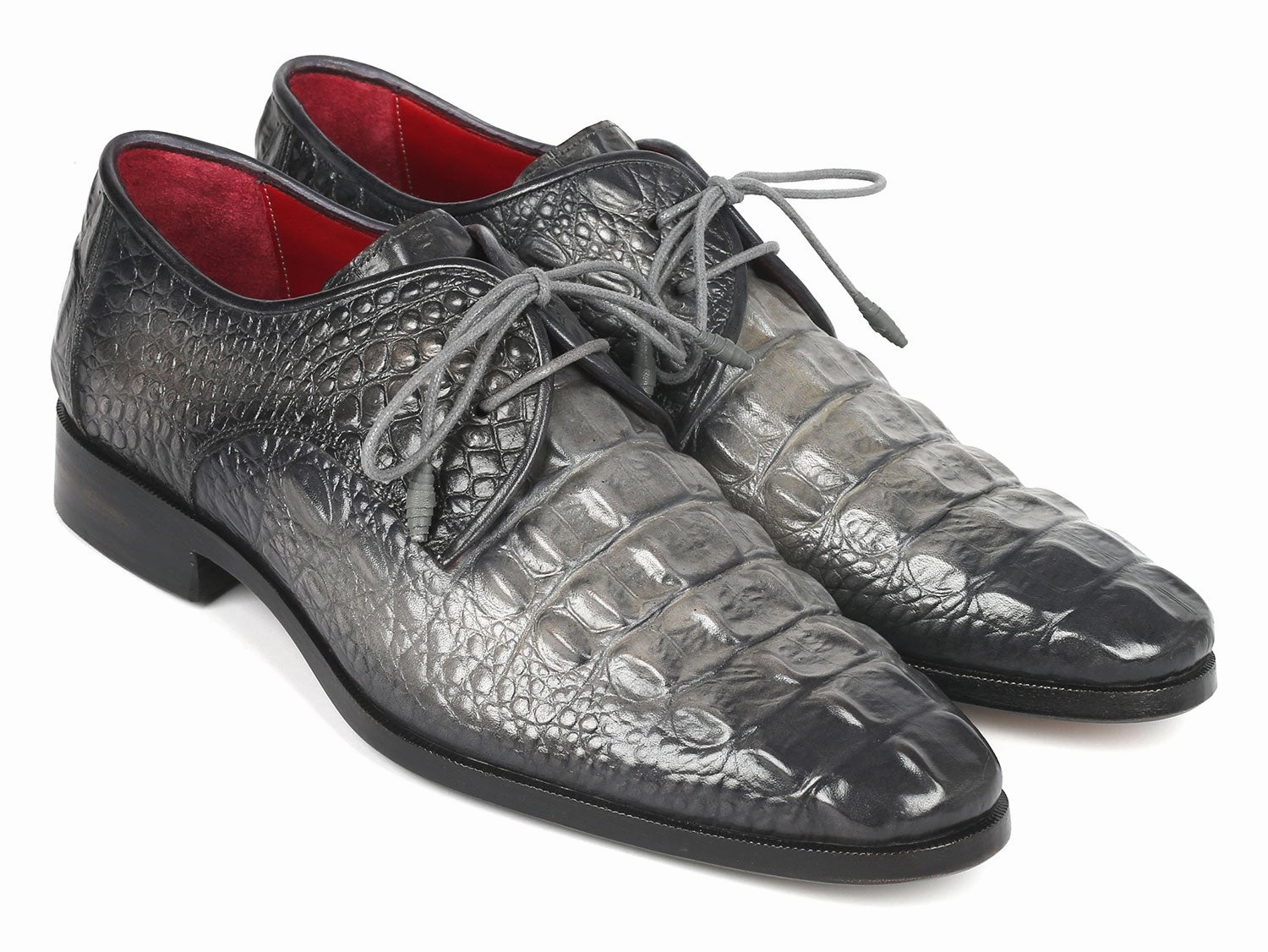 Paul Parkman Gray Crocodile Embossed Calfskin Derby Shoes (ID#1438GRY) Lace-up Leather Dress Shoes