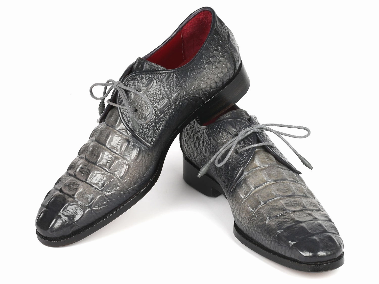 Square Toe Derby Shoes Paul Parkman Gray Crocodile Embossed Calfskin Derby Shoes (ID#1438GRY)