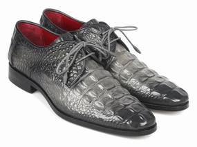 Oxfords Brogues And Derby Shoes Paul Parkman Gray Crocodile Embossed Calfskin Derby Shoes (ID#1438GRY)