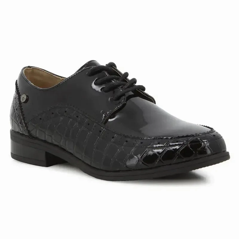 Piper Ghillie Brogues Pierre Cardin Ladies Formal Flat - Black Patent