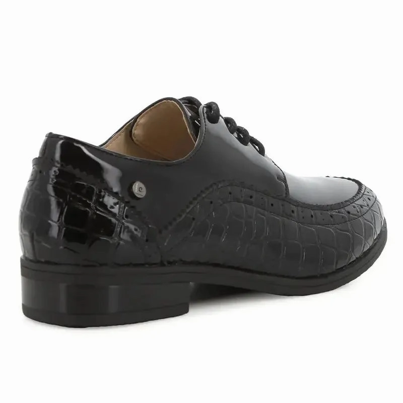 Pierre Cardin Ladies Formal Flat - Black Patent Brogue Boots Brown