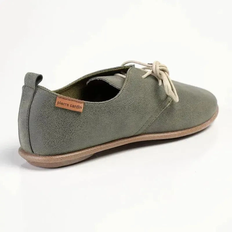 Pierre Cardin Ladies Riviera Lace Up - Olive Brown Suede Brogue Shoes