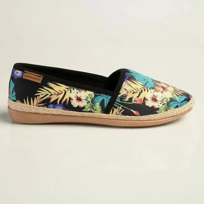 Pierre Cardin St Tropez 8 Espadrille Slip On - Black Floral Hero Brogue