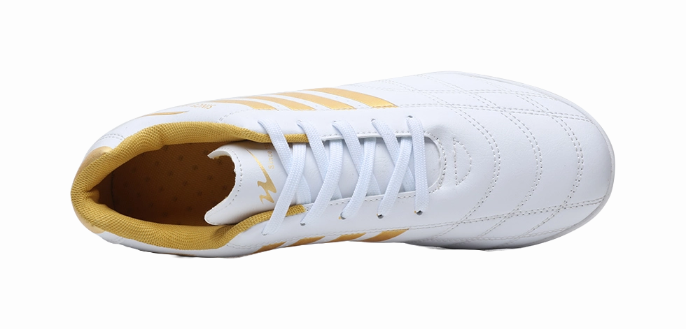 Binary TF Soccer Cleats - Turf Football Shoes with Shock Absorption Slip & Abrasion Resistant Unisex White Gold Rubber Cleats Soccer