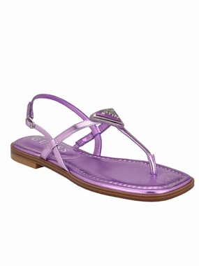 Foot Pain When Wearing Flat Shoes Women's Rainey Logo Patched T-Strap Sandals,Purple