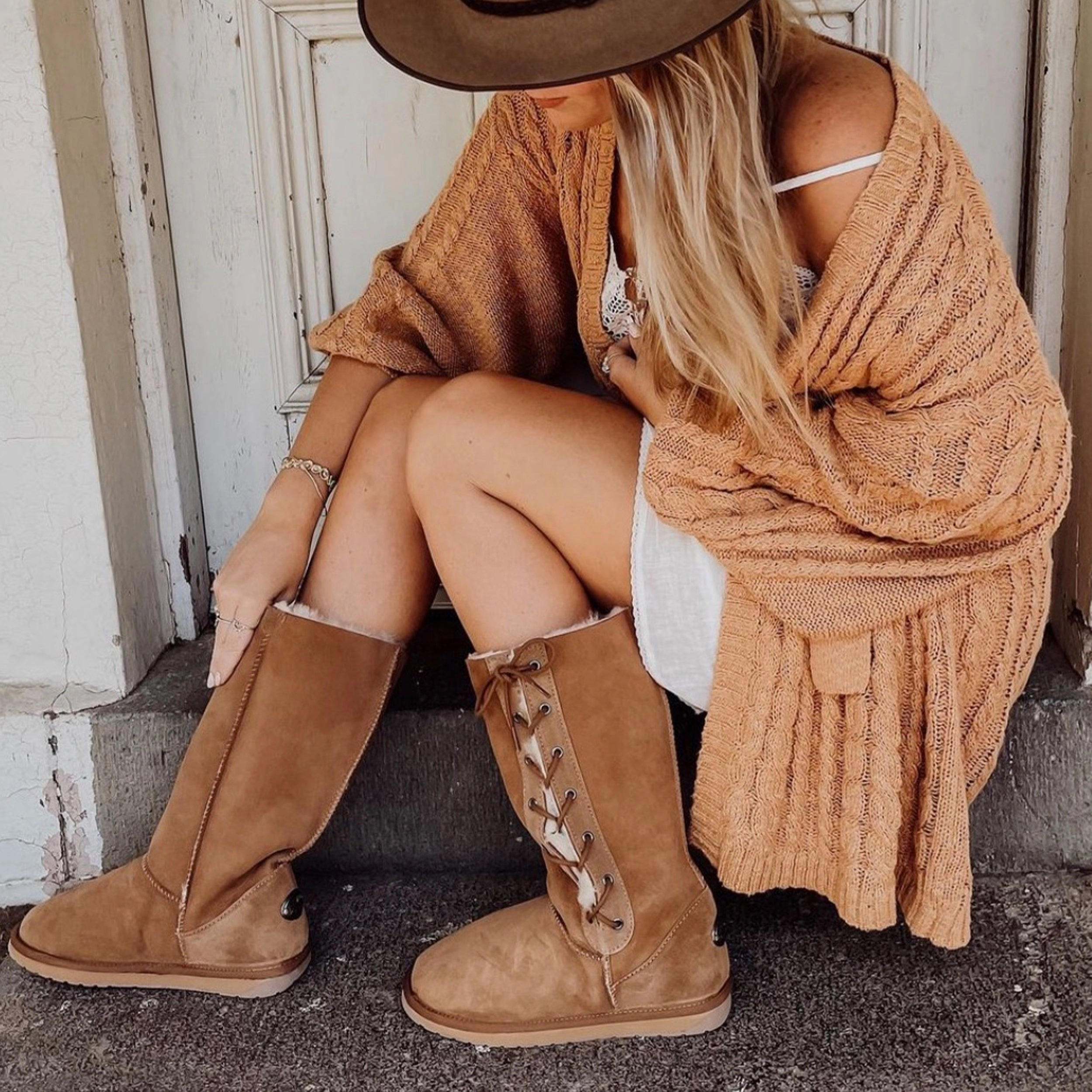 Winter Slip On Boots EMU Womens Boot Platinum Hi Lace Chestnut WP11872