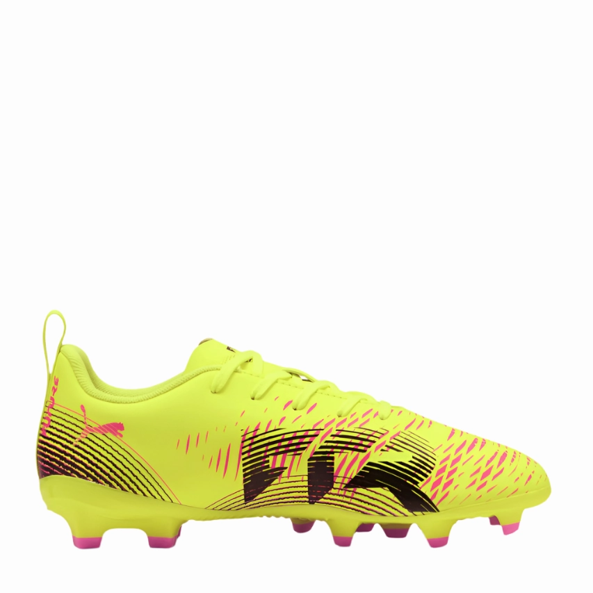 Puma Junior Football Boots Future 8 Play FG/AG Yellow/Black/Sun Struck Bottom Of Soccer Cleats