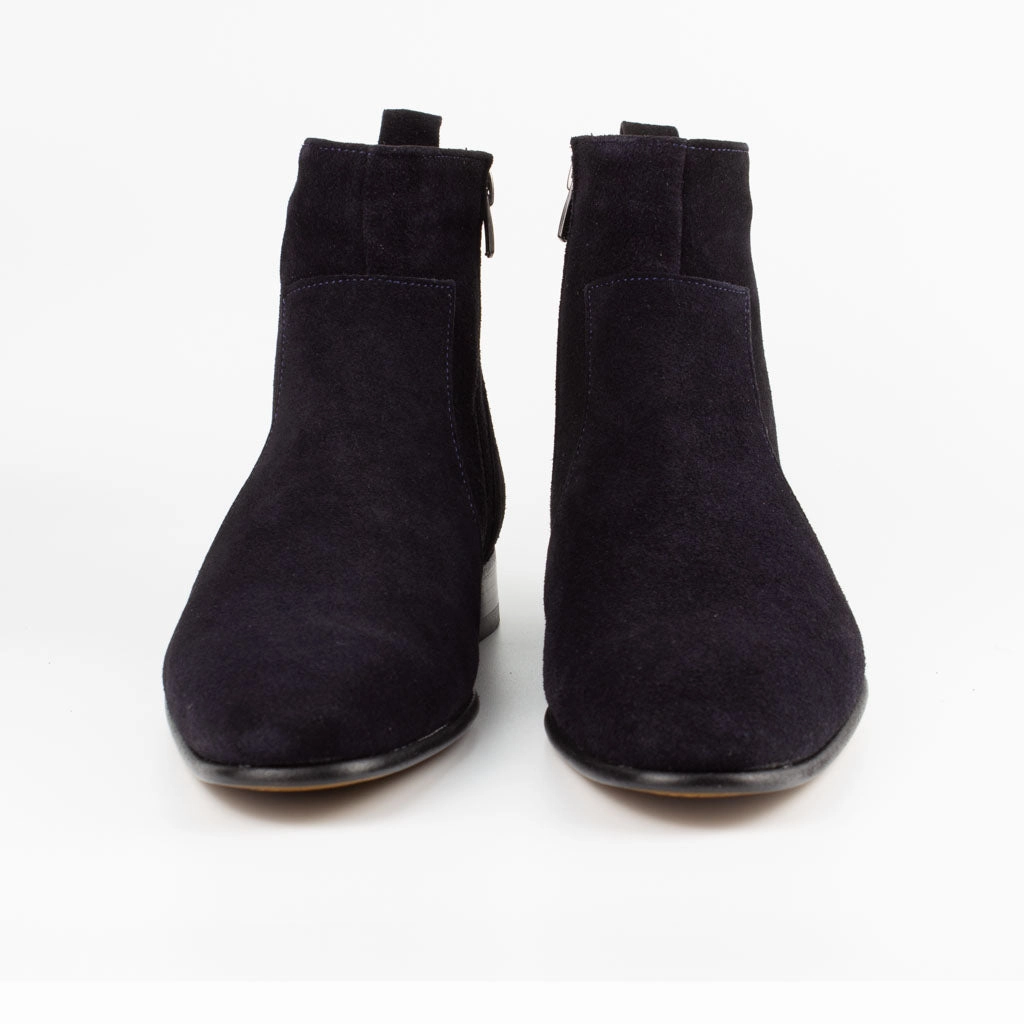 Flabia Chelsea Boots Raphael Navy Blue Men's Chelsea Genuine Suede Leather Boots - Leather Sole