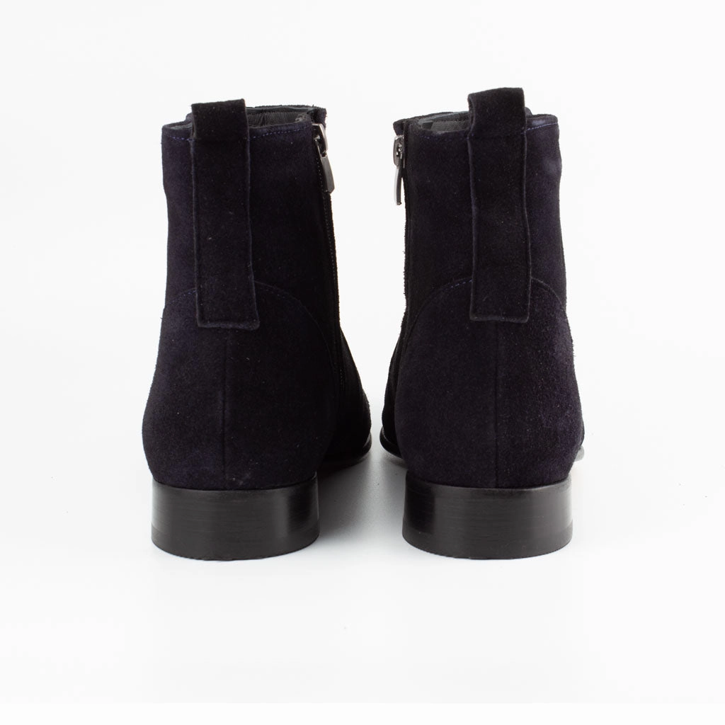 Raphael Navy Blue Men's Chelsea Genuine Suede Leather Boots - Leather Sole Cleated Heeled Mid Chelsea Boots