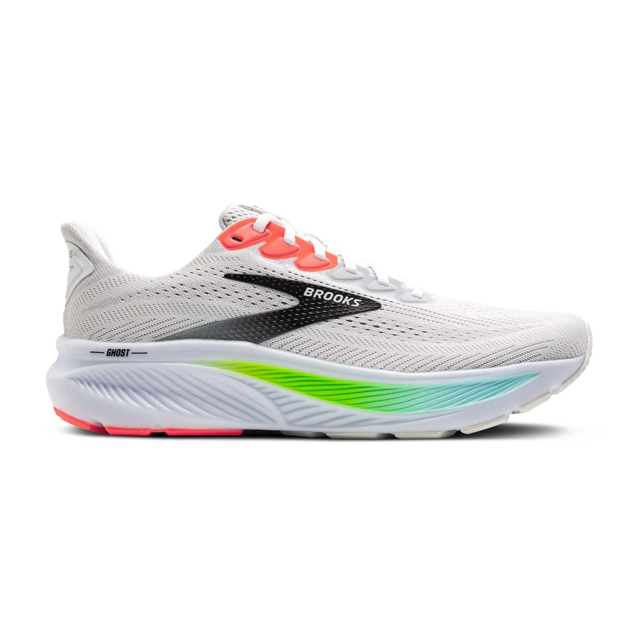 Best Running Shoes For Shin Pain Brooks | Men's Ghost 17 Running Shoes - White/Pink Clay/Gecko