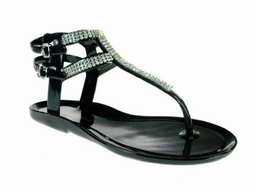Women's Joanie-02 Jelly Rhinestone T-Strap Sandals Espadrilles Flat Sandals