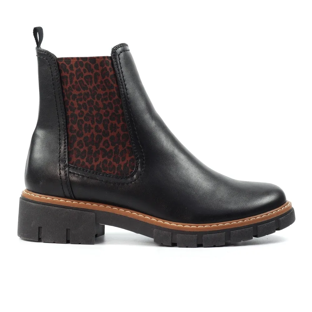 Ostrich Boots Cowboy Ribble Black Ankle Boots with Leopard