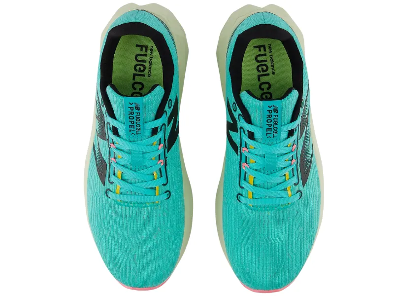 Running Under Shoes New Balance Fuel Cell Propel V5 Ladies Running Shoe (Cyber Jade/Ambient Pink/Ultra Pink)