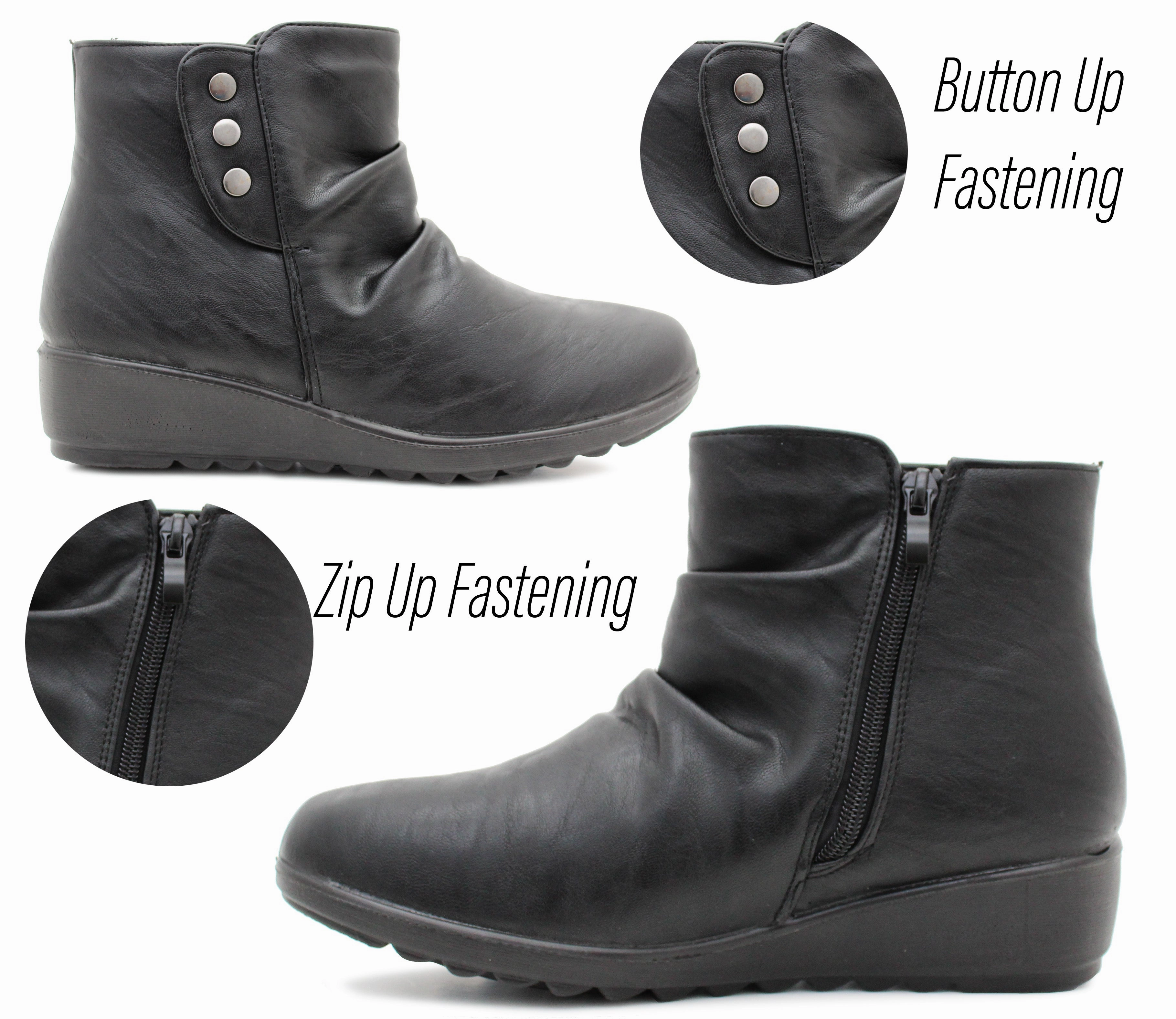 Wetsuit Boots Womens Thermal Ankle Boots Faux Fur Lined Warm Winter Zip Up Casual Formal Low Wedge Chelsea Boots