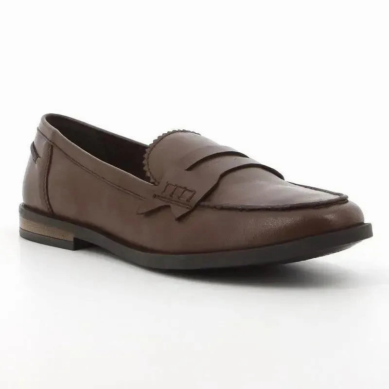 Hush Puppies Suzie Leather Loafer with Saddle - Brown Block Heel Brogue Shoes