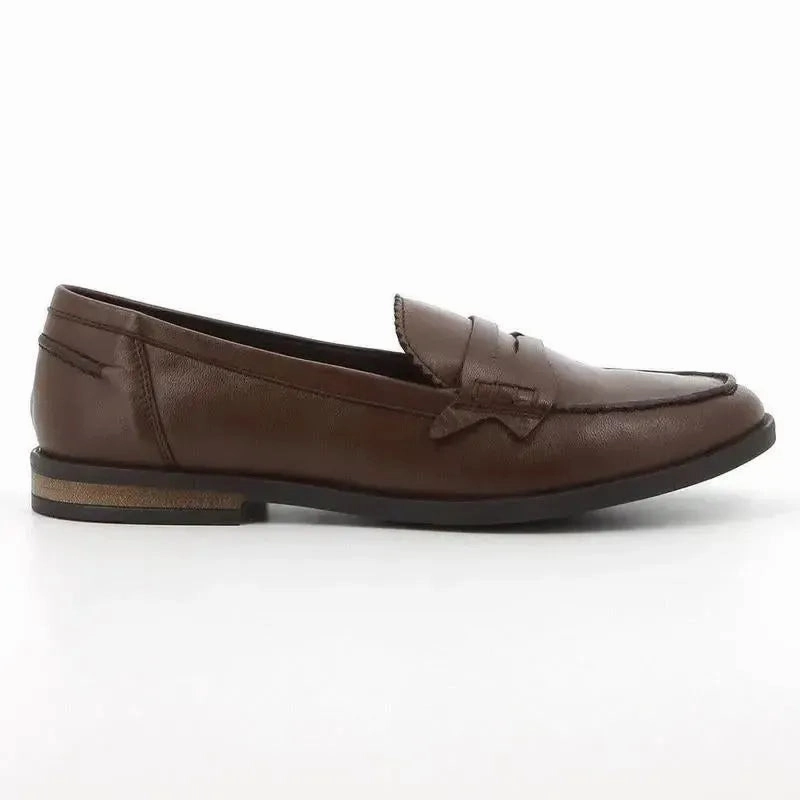 Hush Puppies Suzie Leather Loafer with Saddle - Brown Two Tone Leather Brogues