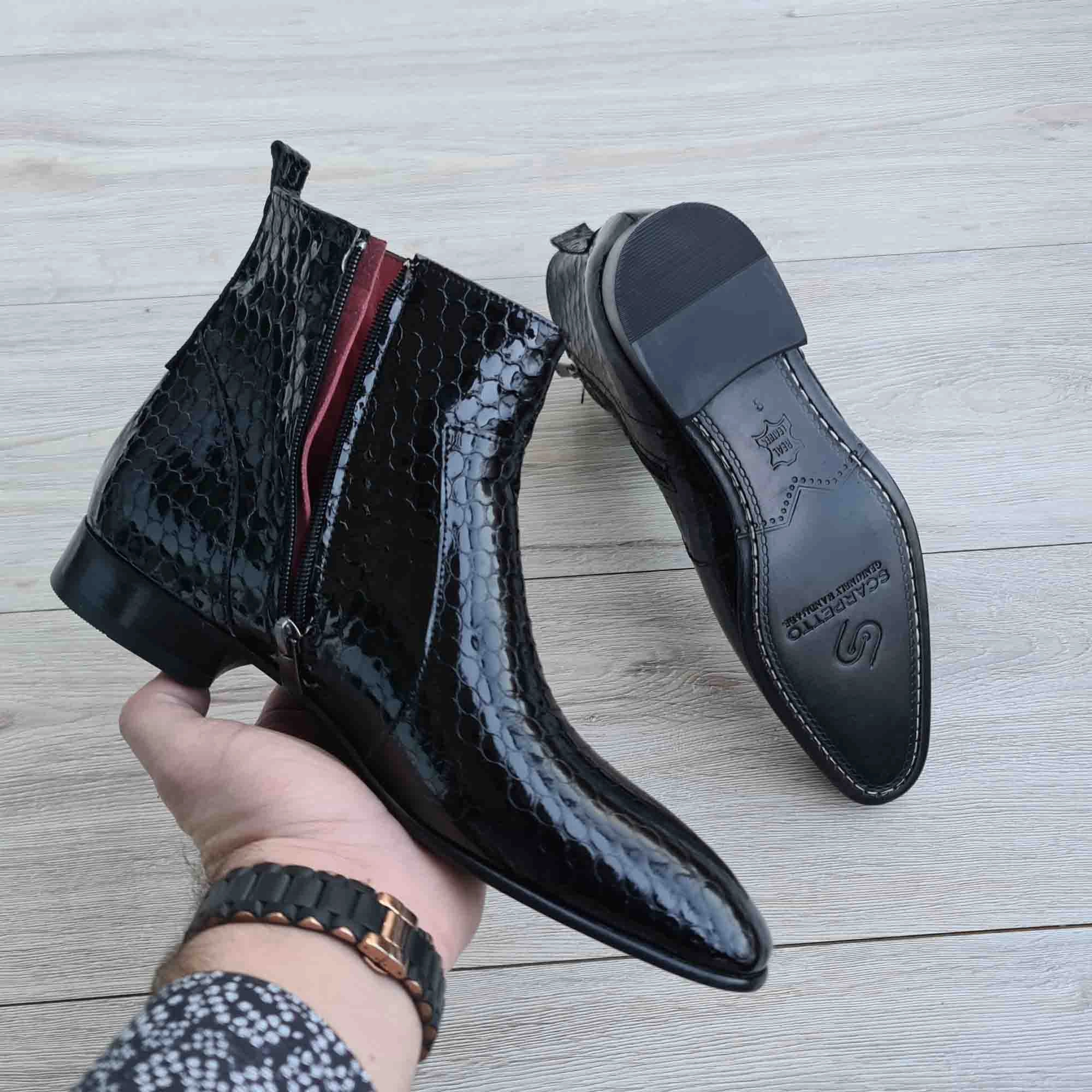 Pointed Toe Chelsea Boot Raphael Black Men's Chelsea Honeycomb Patent Leather Boots