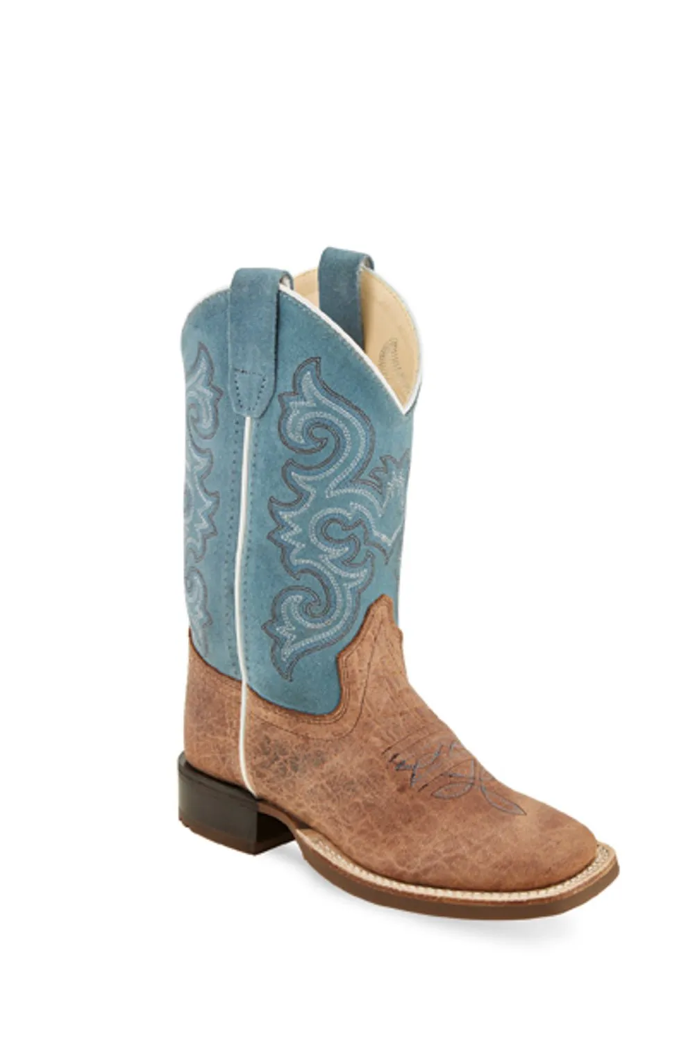Thigh High Denim Boots Old West Tan/Turquoise Children Boys Leather Cowboy Boots