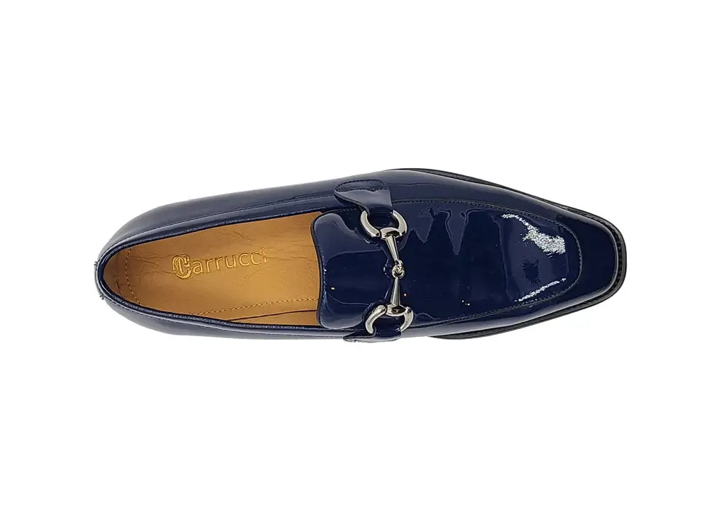 Navy Blue Penny Loafers Signature Horse Bit Patent Leather Loafer