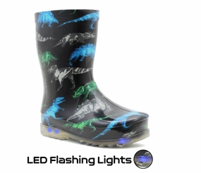 Boys Kids Mid Calf Wellies LED Flashing Dinosaur Waterproof Puddle Rain Youth Wellington Boots Boots That Zip On The Side