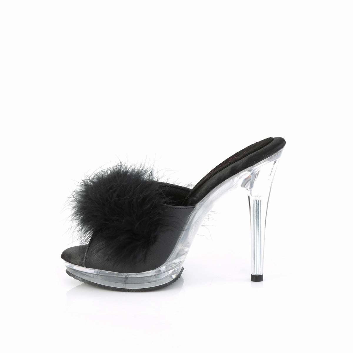 Slippers Warm 5 Inch Heel GLORY-501F-8 Black Fur Clear