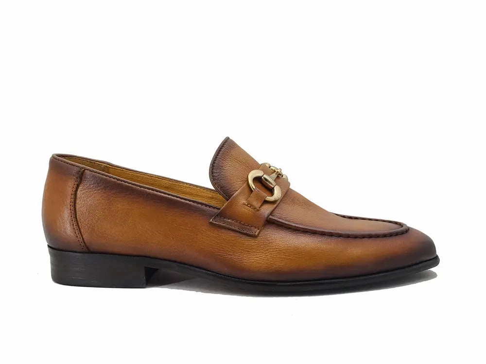 Soft Calf Leather with gold horse bit Loafers With Fur