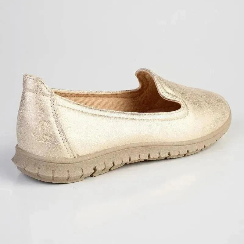 Soft Style by Hush Puppies Nan Slip-on Shimmer Loafer - Light Gold Brogue Details