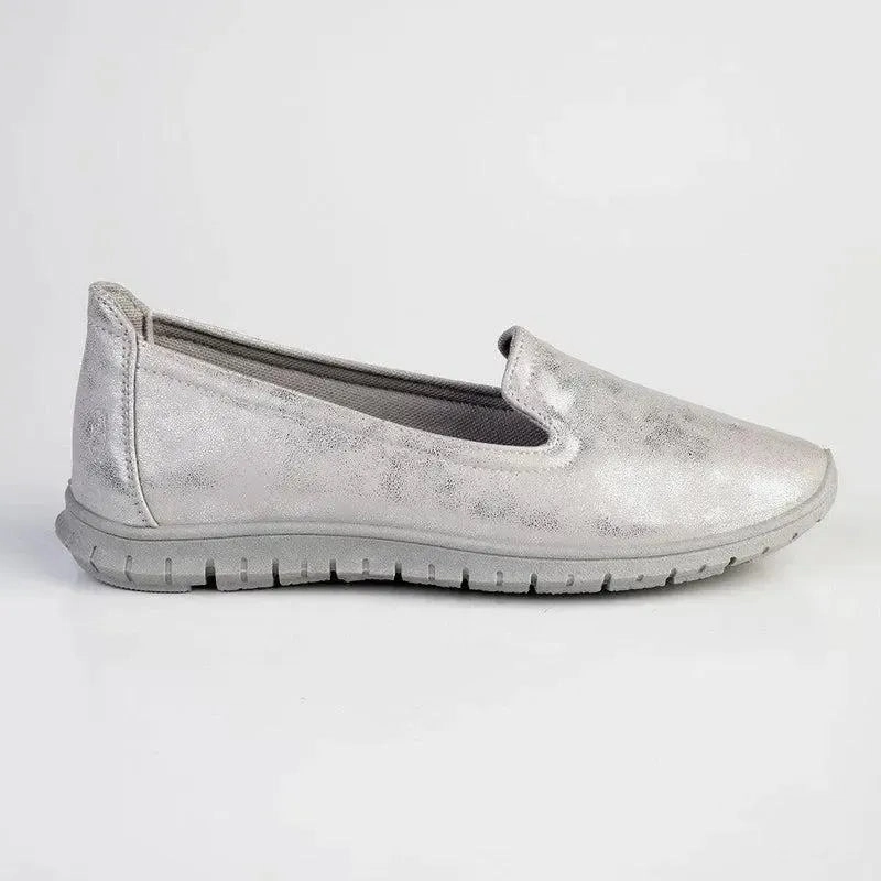 Soft Style by Hush Puppies Nan Slip-on Shimmer Loafer - Silver Goodyear Welted Brogue Shoes