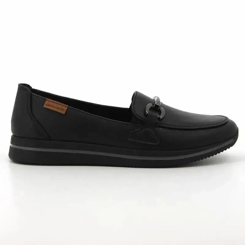 Pierre Cardin Ladies Moc With Trim - Black Navy Tan Brogues