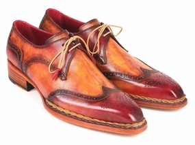 Lace Up Pumps Shoes Paul Parkman Norwegian Welted Wingtip Derby Shoes in Red and Camel