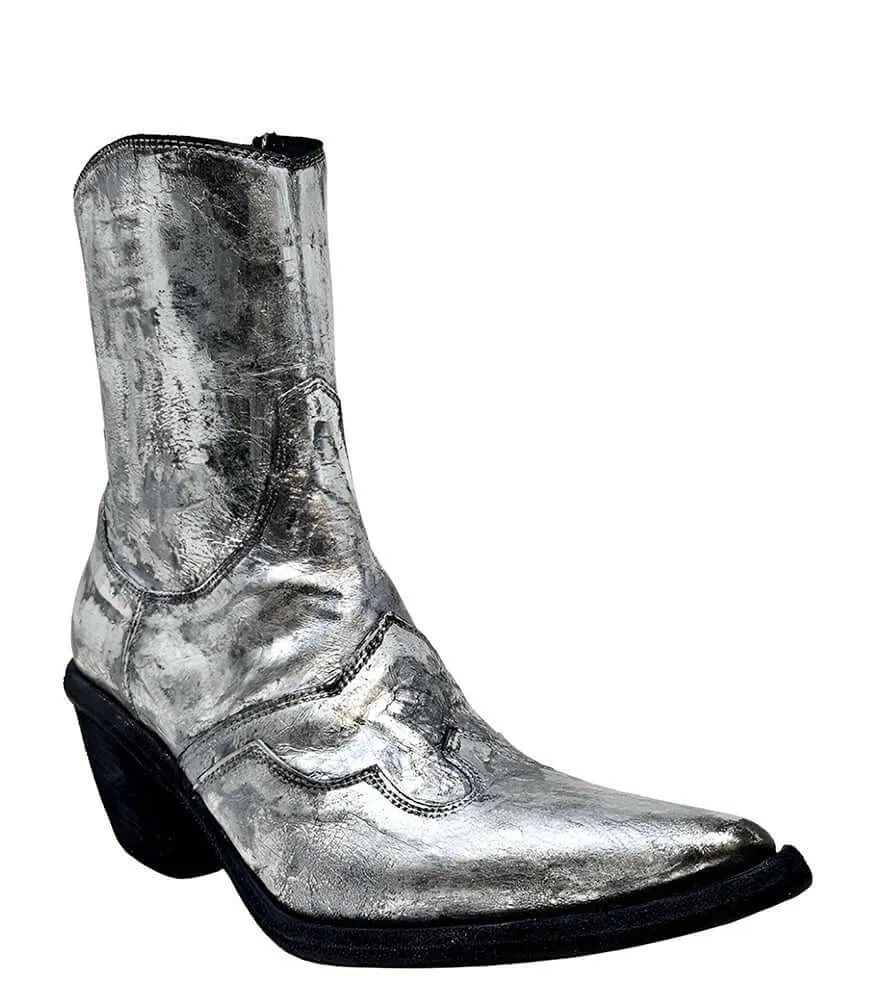 Silver Laminated Pointy Toe Ankle Boot Reaction Boots
