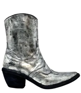 Boots Fluffy Silver Laminated Pointy Toe Ankle Boot